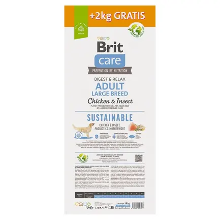 Корм Brit Care Dog Sustainable Adult Large Breed для собак великих порід, з куркою та комахами, 12+2 кг: додаткове фото 3