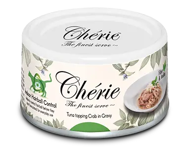 Cherie 80g Hairball Control Вологий корм для котів контроль утворення грудочок шерсті зі шматочками тунця та краба у соусі