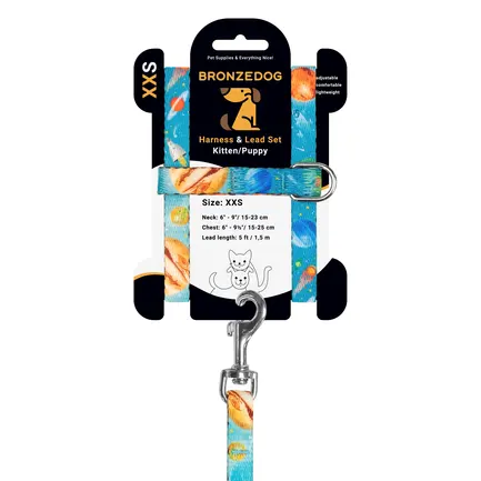 Шлея з повідцем для Котів та Дрібних Собак BronzeDog Urban Cosmos Блакитна XS: додаткове фото 2