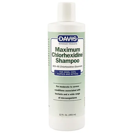Davis Maximum Chlorhexidine Shampoo ДЕВІС МАКСИМУМ ХЛОРГЕКСИДИН шампунь з 4% хлоргексидином для собак і котів із захворюваннями шкіри та шерсті 0,355 л