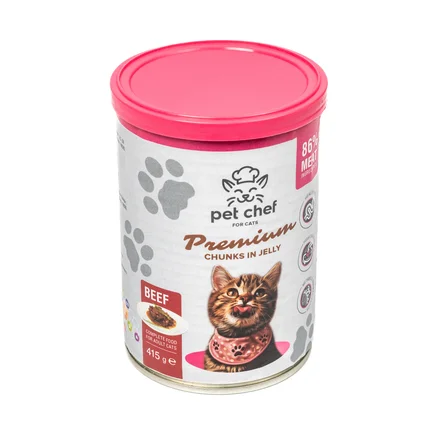 Корм вологий для дорослих котів Pet Chef, шматочки в желе з яловичиною 415 г: додаткове фото 5
