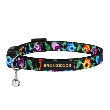 Нашийник для кішок BronzeDog Urban Folk нейлоновий з пластиковою пряжкою та дзвіночком чорний XS: додаткове фото 2