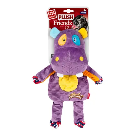 Іграшка для собак Бегемот з мотузками та пищалкою GiGwi Plush Friendz, текстиль, 34 см: додаткове фото 2