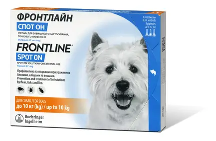 Краплі Boehringer Ingelheim Фронтлайн Спот Он від бліх і кліщів для собак, S, 2-10 кг, ціна за 1 піпетку