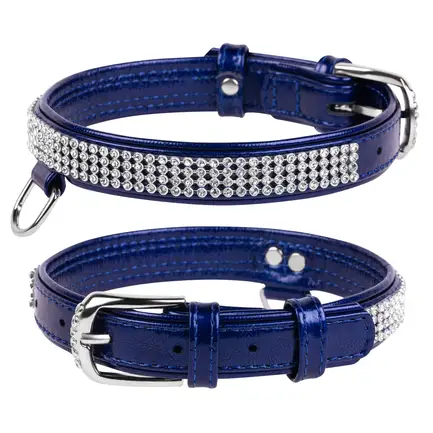Нашийник "CoLLaR brilliance" з оздобленням "Полотно стрази" (ширина 20мм, довжина 30-39см) синій