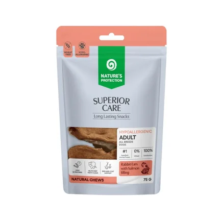 Nature's Protection Superior Care Rabbit Ears with Salmon Filling Ласощі для собак кролячі вушка з начинкою з лосося, 75 г