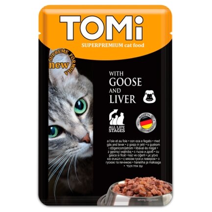 TOMi Superpremium Goose Liver ТОМІ ГУСАК ПЕЧІНКА консерви для котів, вологий корм, пауч 100г 0,1 кг