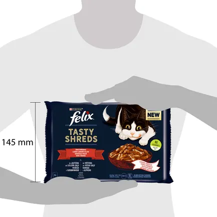 Вологий корм FELIX Tasty Shreds для дорослих котів мультипак: 2х80г з яловичиною та 2х80г з куркою: додаткове фото 2
