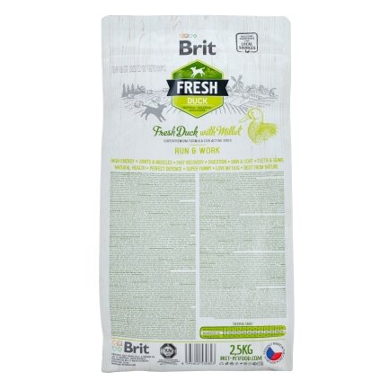 Сухий корм Brit Fresh для дорослих активних собак, з качкою та пшоном, 2,5 кг — Фото 2