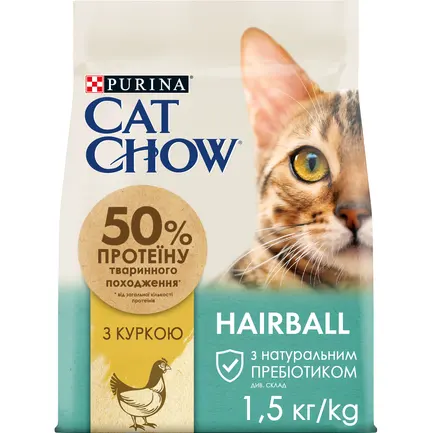 Сухий корм CAT CHOW Hairball для дорослих котів для зменшення утворення кульок шерсті у травному тракті з куркою 1,5 кг