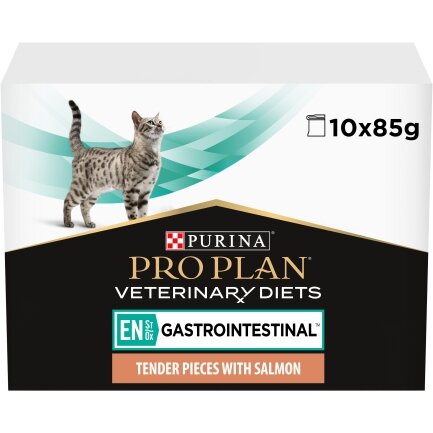 Вологий дієтичний корм PRO PLAN VETERINARY DIETS EN Gastrointestinal для кошенят та дорослих котів  для зменшення розладів кишкової абсорбції та годівлі у період відновлення, одужання з лососем 10х85 г — Фото 5