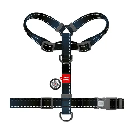 Шлея для собак анатомічна H-подібна WAUDOG Nylon Mono з QR-паспортом, світловідбивна, пластиковий фастекс, розмір L, Ш 25 мм, А 50-90 см, В 60-100 см чорний: додаткове фото 3