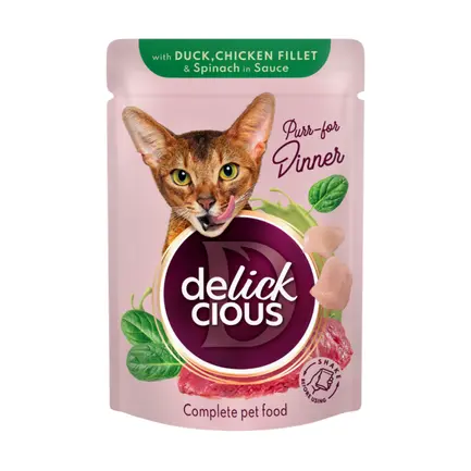 DELICKCIOUS Шматочки з качкою, курячим філе і шпинатом в соусі 0,085 кг