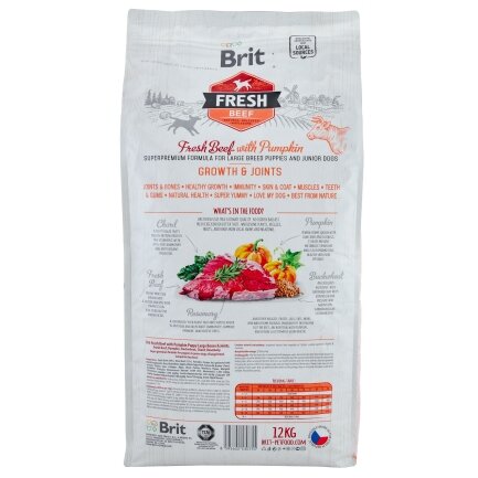 Сухий корм Brit Fresh для цуценят та молодих собак великих порід, з яловичиною та гарбузом, 12 кг — Фото 2