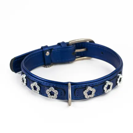 Нашийник "CoLLaR brilliance" подвійний з прикрасами "Квітка" (ширина 25мм, довжина 38-49см) синій: додаткове фото 2