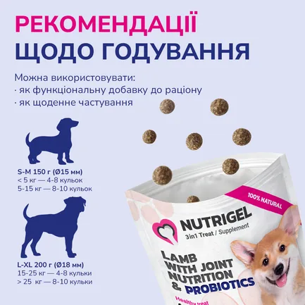 LK Baits Pet Nutrigel Lamb S-M Функціональні ласощі для собак для суглобів з ягням і пробіотиками (Ø 15 мм), 150 г: додаткове фото 5