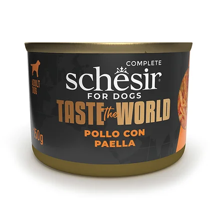 Schesir Taste the World Chicken With Paella ШЕЗІР КУРКА З ПАЕЛЬЄЮ в бульйоні натуральні консерви для собак, вологий корм, банка 150г 0,15 кг