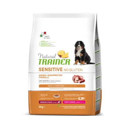 Natural Trainer Dog Sensitive Puppy&Junior Medium&Maxi сухий корм для цуценят середніх та великих порід без глютену з качкою 3 кг