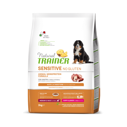 Natural Trainer Dog Sensitive Puppy&amp;Junior Medium&amp;Maxi сухий корм для цуценят середніх та великих порід без глютену з качкою 3 кг