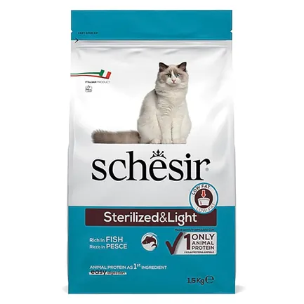 Schesir Cat Sterilized &amp; Light ШЕЗІР СТЕРИЛІЗОВАНІ ЛАЙТ РИБА сухий монопротеїновий корм для стерилізованих котів, для котів схильних до повноти 1,5 кг