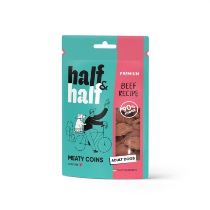 Ласощі для собак Half&amp;Half у формі м&#039;ясних монеток з яловичиною, 100 г