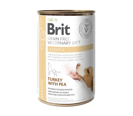 Вологий корм Brit GF VetDiet Hepatic для собак, для підтримки роботи печінки, індичка та горошок, 400 г