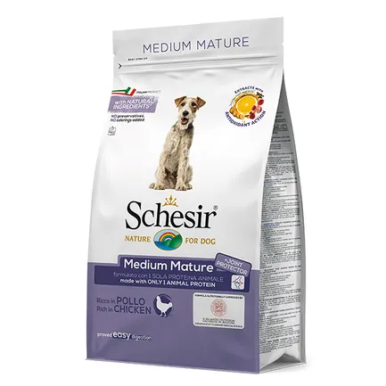 Schesir Dog Medium Mature ШЕЗІР ЛІТНІХ СЕРЕДНІХ КУРКА сухий монопротеїновий корм для літніх або малоактивних собак середніх порід 3 кг