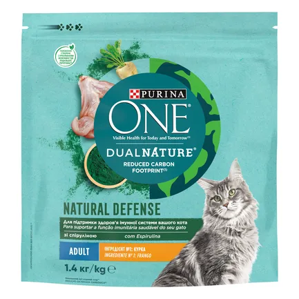 Сухий корм PURINA ONE Adult Dual Nature Spirulina для дорослих котів з куркою 1,4 кг