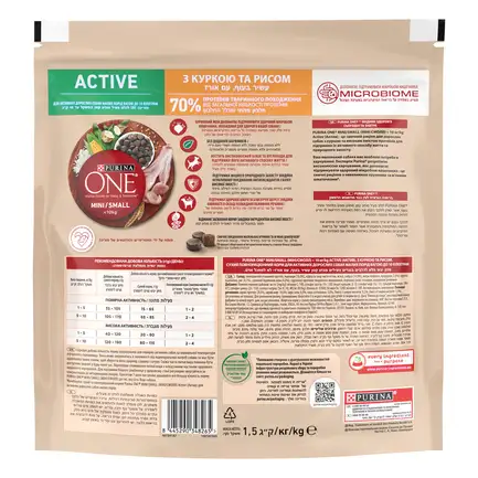 Сухий корм PURINA ONE Mini/Small Active для дорослих собак дрібних порід з підвищеною активністю з куркою та рисом 1,5 кг: додаткове фото 3