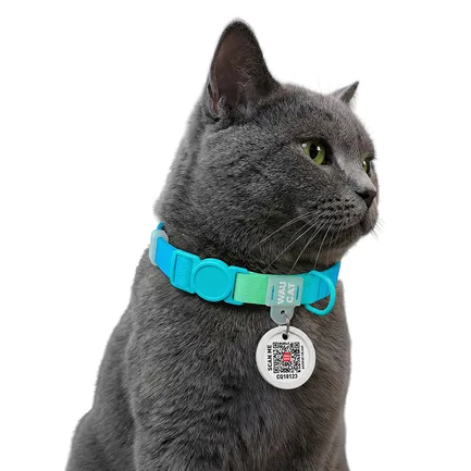 Нашийник для котів нейлоновий WAUCAT Nylon Recycled з QR адресником, градієнт, безпечна пряжка, XS, Ш 10 мм, Дов 20-30 см, блакитний: додаткове фото 4