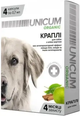 Краплі на натуральній основі Unicum Organic для відлякування бліх та кліщів для собак 4 шт
