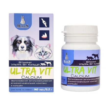 Ультра Віт Кальцій (Ultra Vit Calcium) вітамінно-мінеральні комплекси для собак та котів 140шт*0,5г, шт MODES: додаткове фото 2