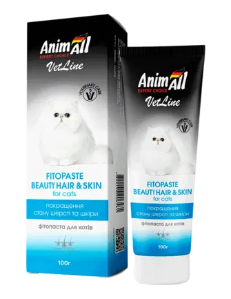 Фітопаста AnimAll VetLine Beauty Hair&Skin для поліпшення якості шерсті у котів, 100 г