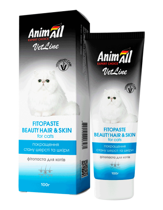 Фітопаста AnimAll VetLine Beauty Hair&amp;Skin для поліпшення якості шерсті у котів, 100 г