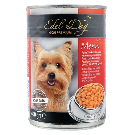 Вологий корм Edel Dog для собак, з птицею і морквою, 400 г