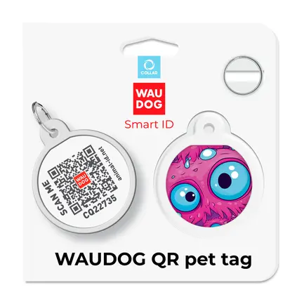 Адресник для собак і котів металевий WAUDOG Smart ID з QR паспортом, малюнок "Око монстра", коло, Д 25 мм: додаткове фото 5