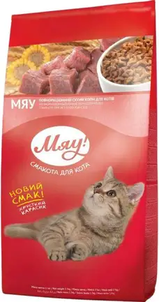 Мяу повнораціонний сухий корм для дорослих котів з карасем, 11 кг