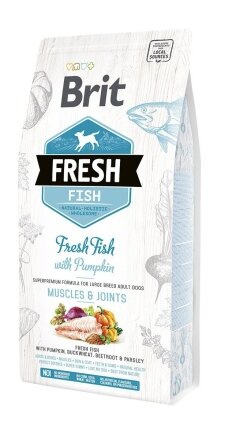 Сухий корм Brit Fresh для дорослих собак великих порід, для м&#039;язів та суглобів, з рибою та гарбузом, 2,5 кг