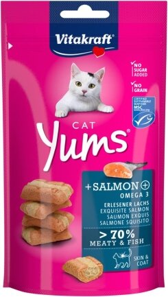 Подушечки Vitakraft Yums для котів, лосось та Омега 3, 40 г