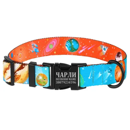 Нашийник для собак BronzeDog Urban Cosmos нейлоновий з металевою пряжкою Блакитний XL: додаткове фото 2