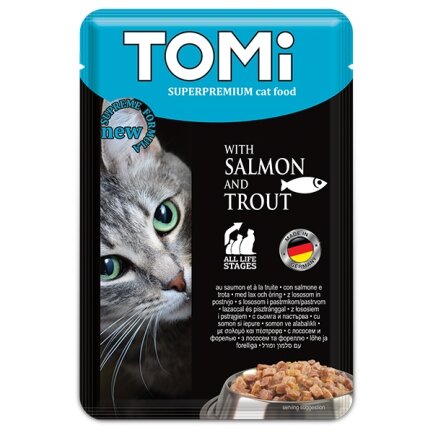 TOMi Superpremium Salmon Trout ТОМІ ЛОСОСЬ ФОРЕЛЬ консерви для котів, вологий корм, пауч 100г 0,1 кг