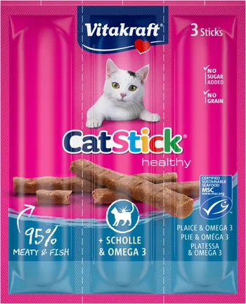 М'ясні палички Vitakraft для котів, камбала та Омега-3, 3 шт