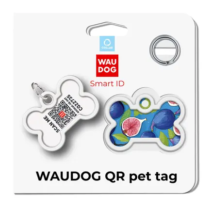 Адресник для собак і котів металевий WAUDOG Smart ID з QR паспортом, малюнок "Інжир", кістка, Д 40 мм, Ш 28 мм: додаткове фото 5