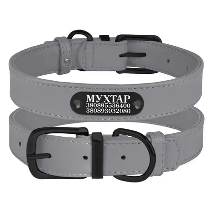 Нашийник для Собак Шкіряний BronzeDog Premium з Металевою Фурнітурою Сірий 2XL