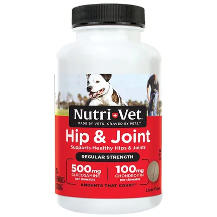 Nutri-Vet Hip&Joint Regular НУТРІ-ВЕТ ЗВ’ЯЗКИ ТА СУГЛОБИ РЕГУЛЯР, 1 рівень, хондроїтин і глюкозамін для собак з МСМ, жувальні таблетки 75 табл.