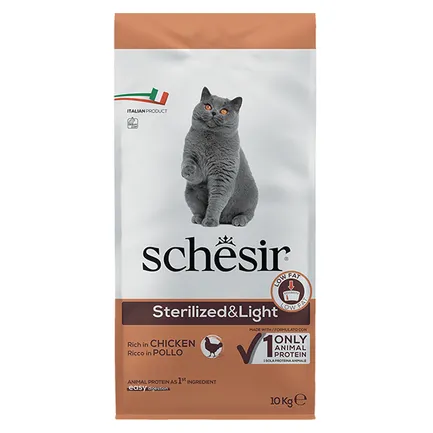 Schesir Cat Sterilized &amp; Light ШЕЗІР СТЕРИЛІЗОВАНІ ЛАЙТ КУРКА сухий монопротеїновий корм для стерилізованих котів, для котів схильних до повноти 10 кг