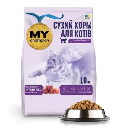 Мій чемпіон. Повнораціонний сухий корм для котів "М'ясний мікс", 10 кг