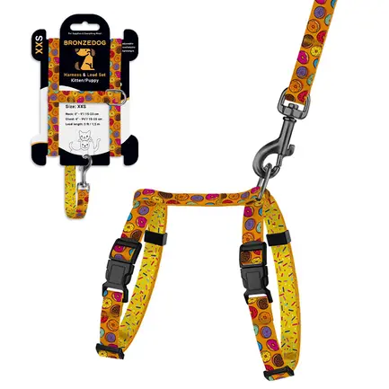 Шлея з Повідцем для Котів та Дрібних Собак BronzeDog Urban Fruits Пончики 2XS