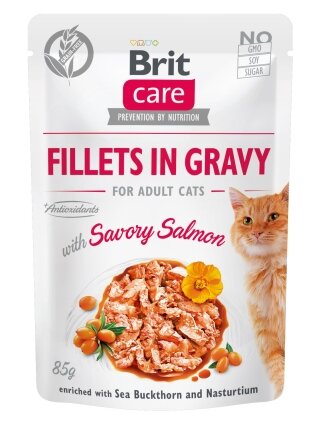 Вологий корм Brit Care Cat Pouch для котів, філе в соусі, пікантний лосось, 85 г