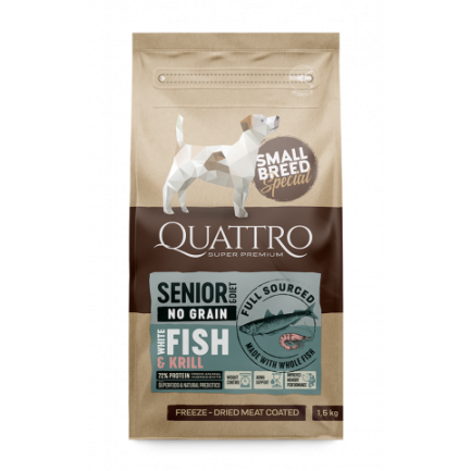 Quattro Senior&amp;Diet Fish Small Breed корм для собак дрібних порід від 10 років та собак з надмірною вагою з білою рибою та крилем 7 кг